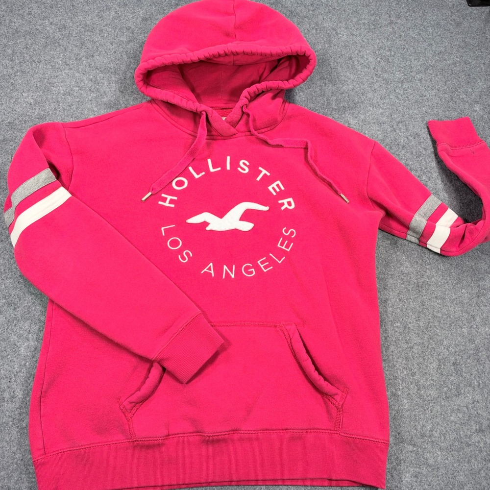 Hollister Los Angeles Graphic Hoodie Red Striped Sleeve Pullover Medium